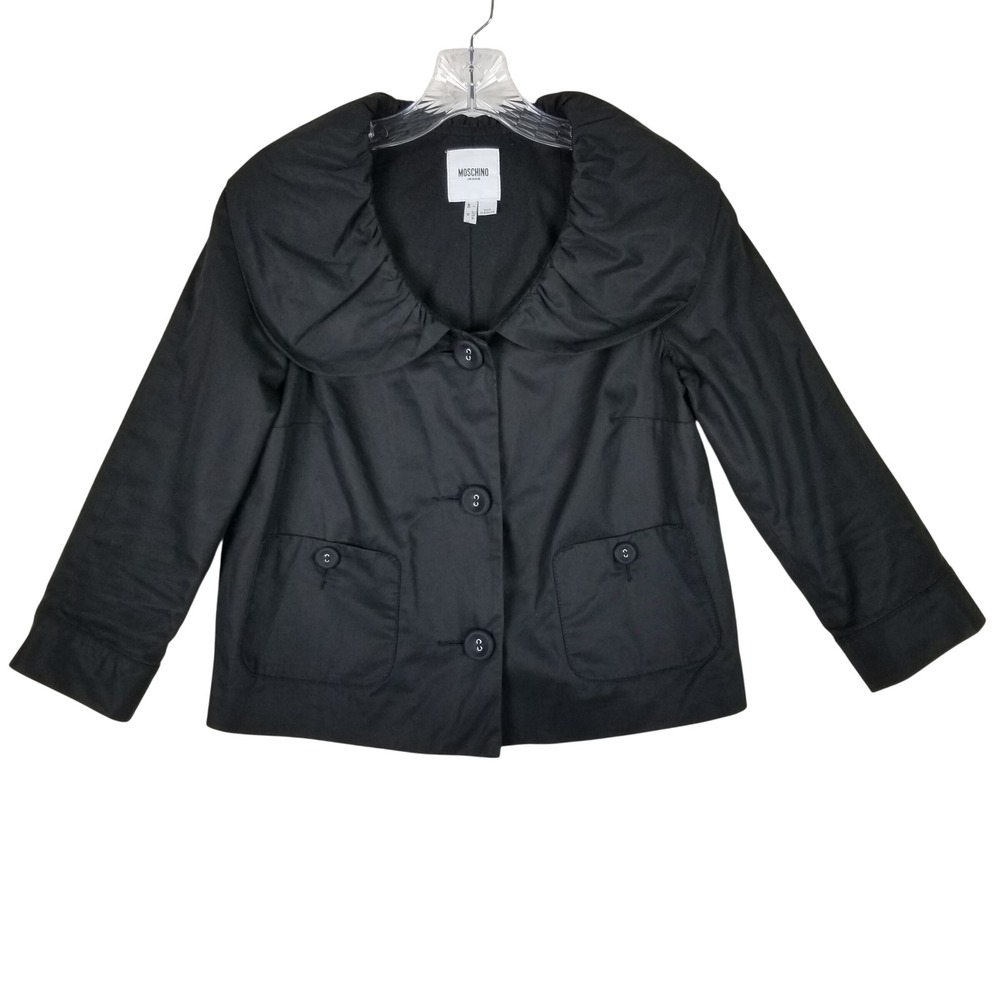 Moschino Jeans Jacket Women 6 Black Ruffle Shawl Collar Cotton W I 317 00